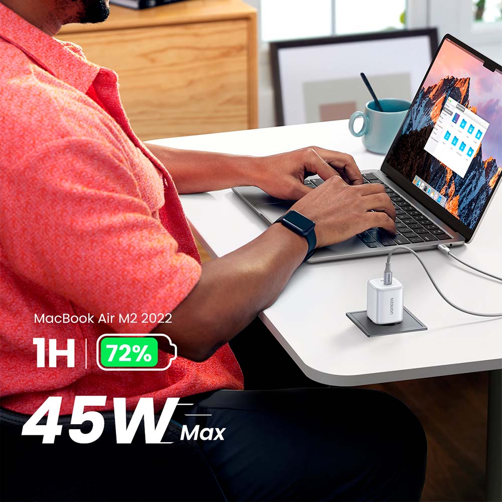 Cargador Ugreen GaN Tech 45W con 2 USB C Blanco