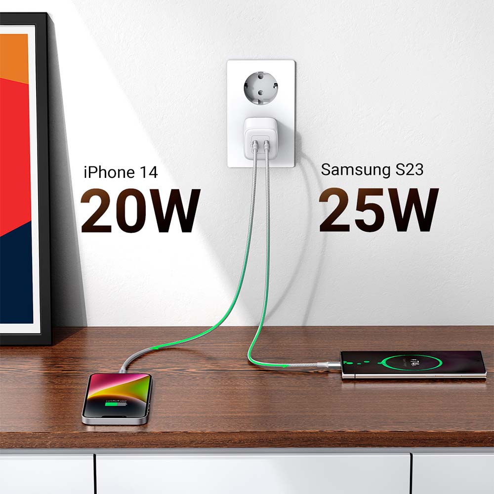 Cargador Ugreen GaN Tech 45W con 2 USB C Blanco