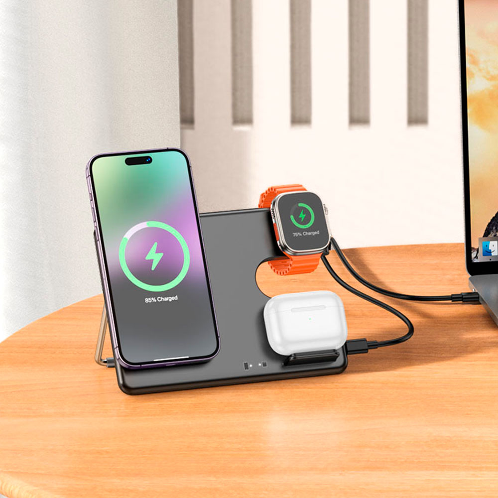 Cargador Hoco 3 en 1 CQ1 Geek para Apple – Negro