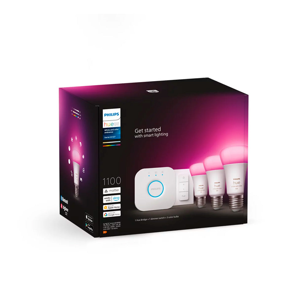 Kit Philips Hue 3 Ampolletas E27 + 1 Dimmer + Bridge