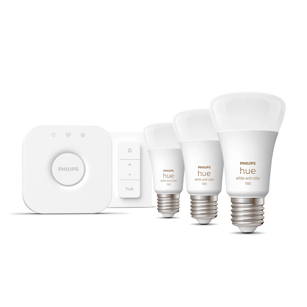 Kit Philips Hue 3 Ampolletas E27 + 1 Dimmer + Bridge