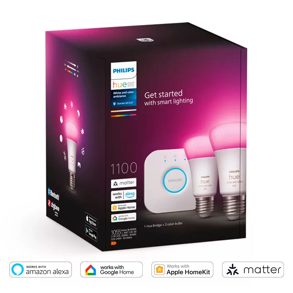 Kit Philips Hue 2 Ampolletas E27 Color + 1 Bridge