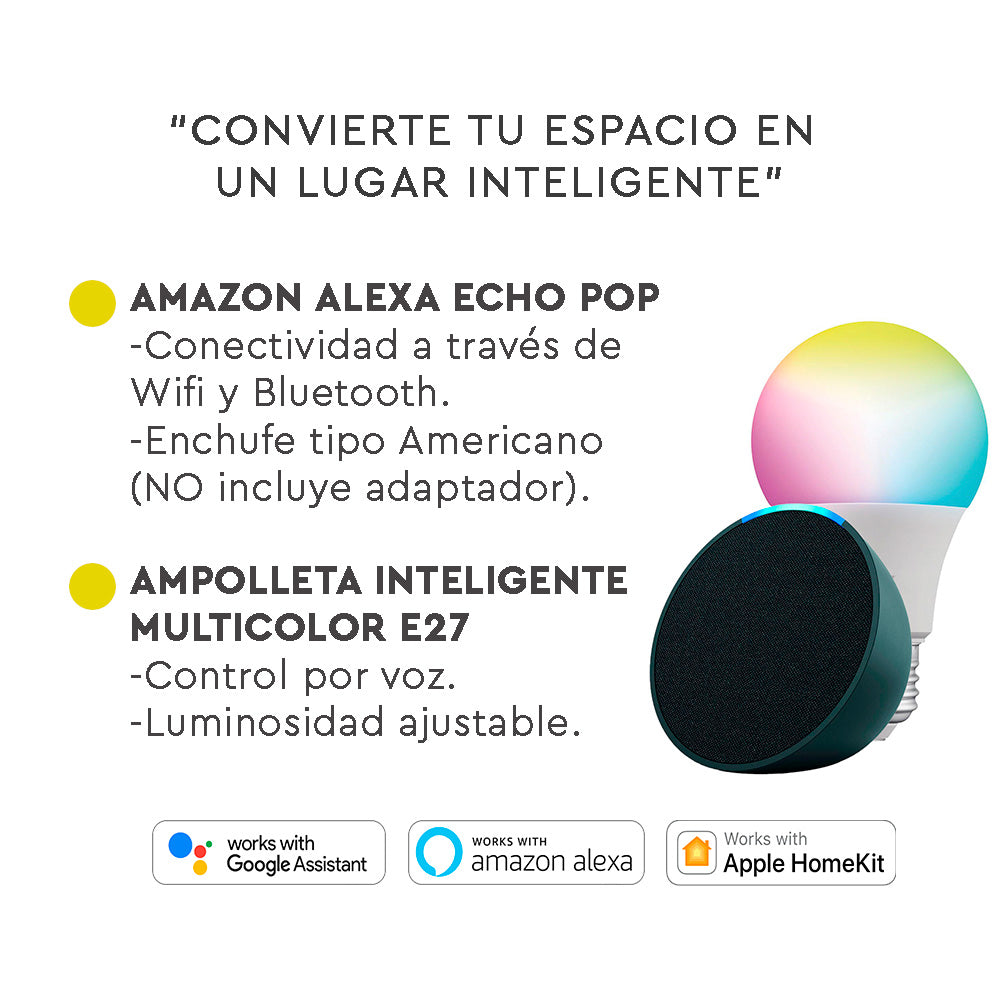 Kit Amazon Echo POP + Ampolleta Inteligente Multicolor E27