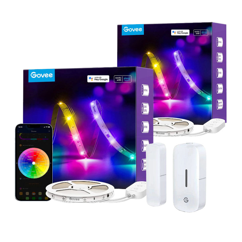 Kit 2x Tiras de luces LED Govee RGBIC Basic WiFi/BT + 1x Sensor de puerta y ventana Govee