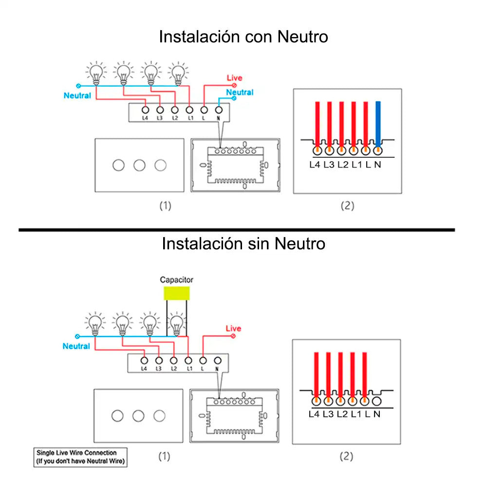 Interruptor WiFi de pared sin Neutro de 1 Canal Sonoff