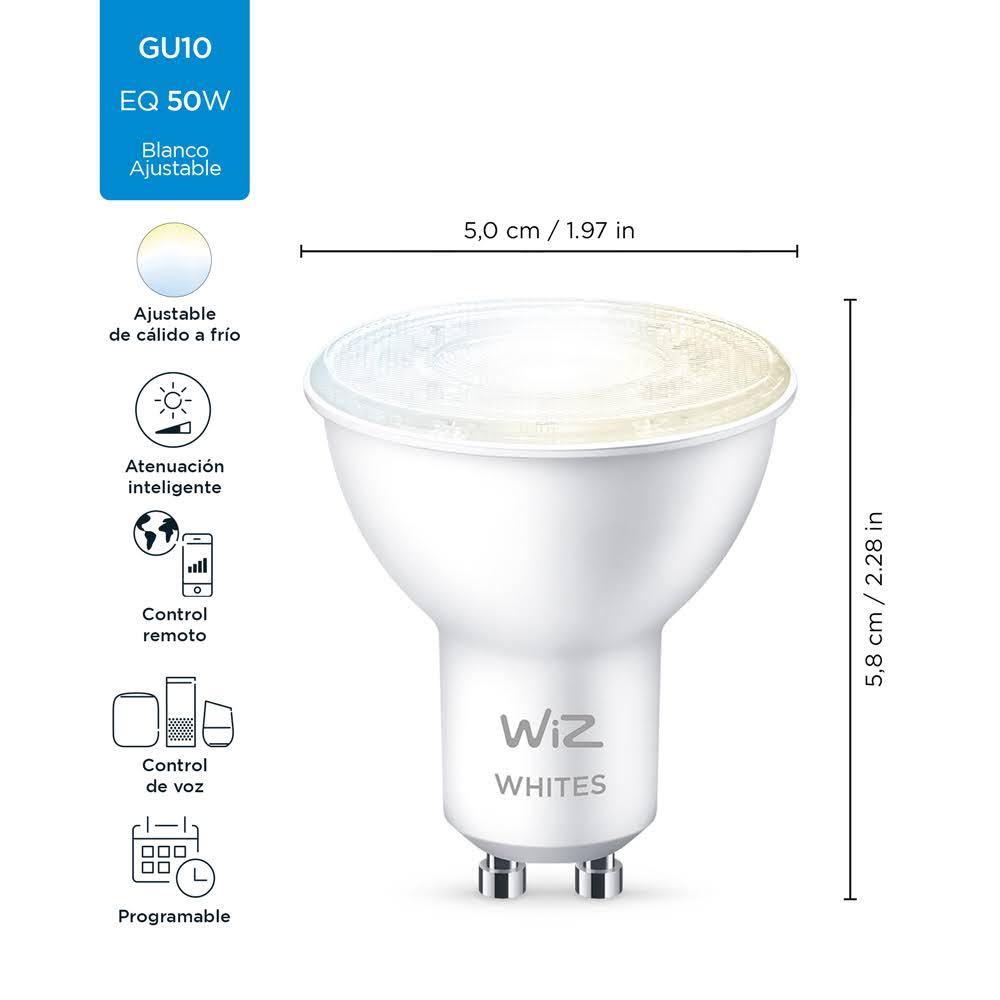 Pack Ampolleta LED Wiz Wifi Luz Calido/fria 4.9w Gu10