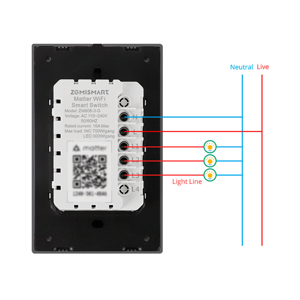 Interruptor con neutro Matter Wifi 2 canales aleación de aluminio Zemismart - imagen 5