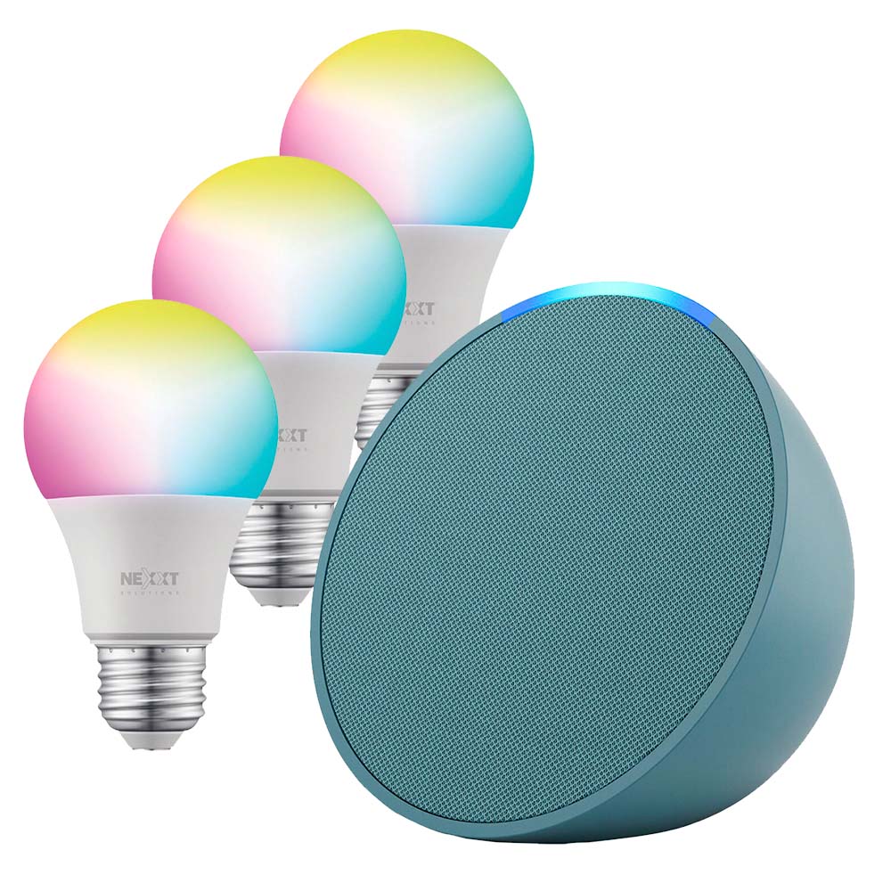 Kit Amazon Echo POP + 3x Ampolleta Inteligente Multicolor E27
