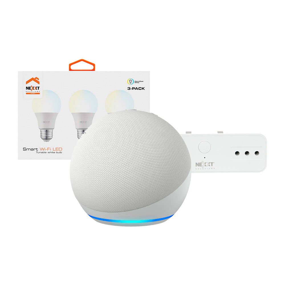 Kit Alexa Echo Dot 5 Glacier White + 3 Ampolletas Tradicionales + Tomacorriente