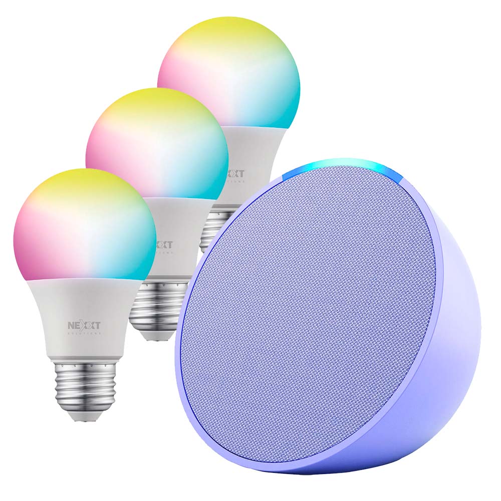 Kit Amazon Echo POP + 3x Ampolleta Inteligente Multicolor E27