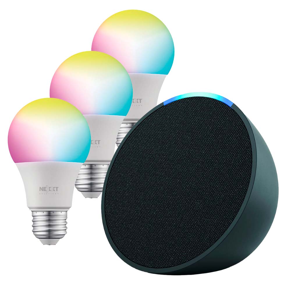 Kit Amazon Echo POP + 3x Ampolleta Inteligente Multicolor E27