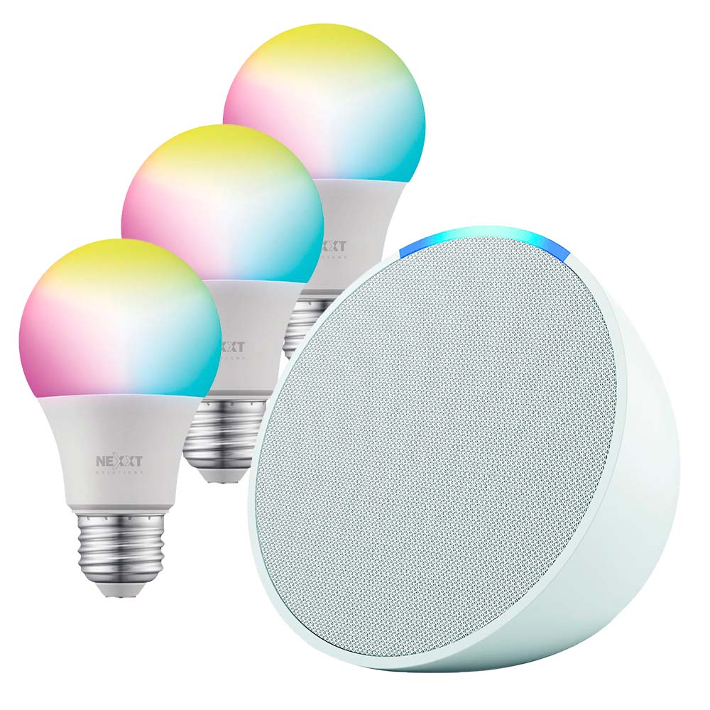 Kit Amazon Echo POP + 3x Ampolleta Inteligente Multicolor E27