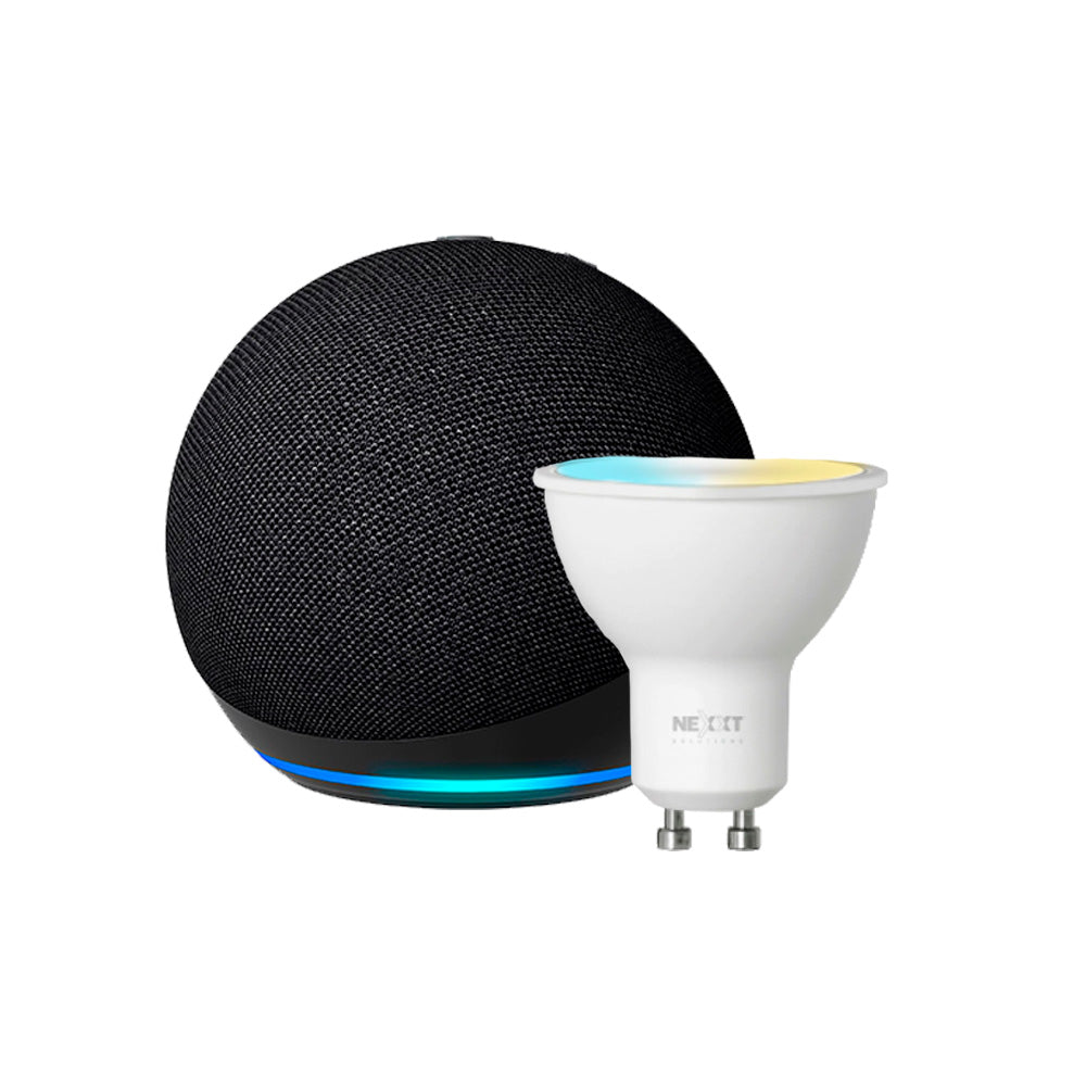 Kit Alexa Echo Dot 5 Black + Ampolleta GU10 Wifi Multicolor – BLU/STORE