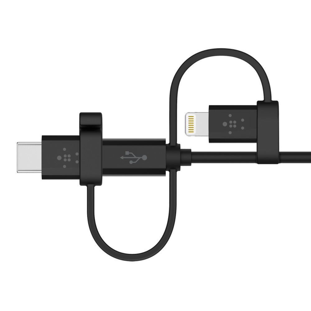 Cable multiple USB-C, micro USB y Lightning Belkin negro