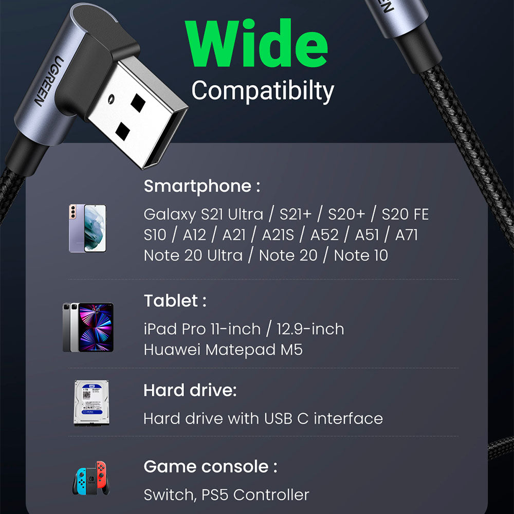 Cable Curvo Usb-A a Usb-C de 2 Mts Ugreen - imagen 4