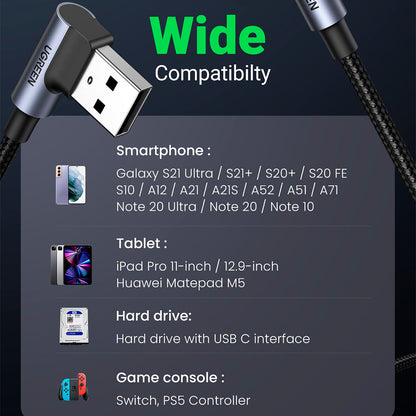 Cable Curvo Usb-A a Usb-C de 2 Mts Ugreen - imagen 4