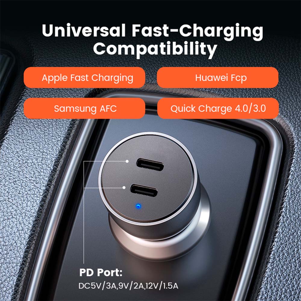 Cargador de Auto Ugreen 2 USB C y Carga Rápida 60W