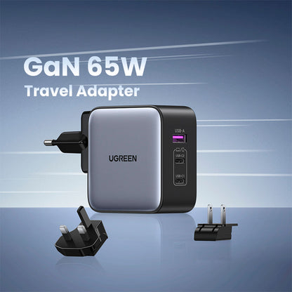 Cargador de Viaje Ugreen 65W Nexode con Adaptador US UK EU
