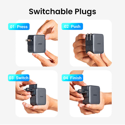 Cargador de Viaje Ugreen 65W Nexode con Adaptador US UK EU