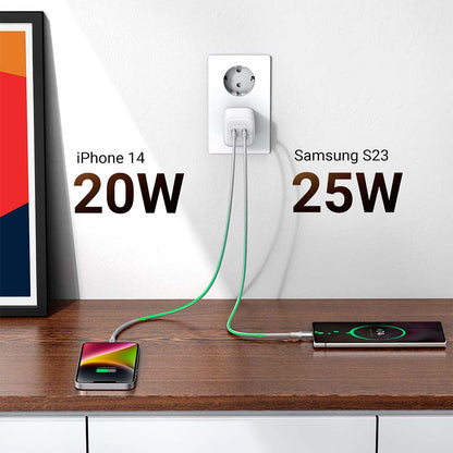 Cargador Ugreen GaN Tech 45W con 2 USB C Blanco