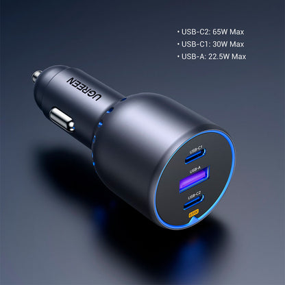Cargador Ugreen de Auto 2 USB C y 1 UBS A carga Rápida 75W