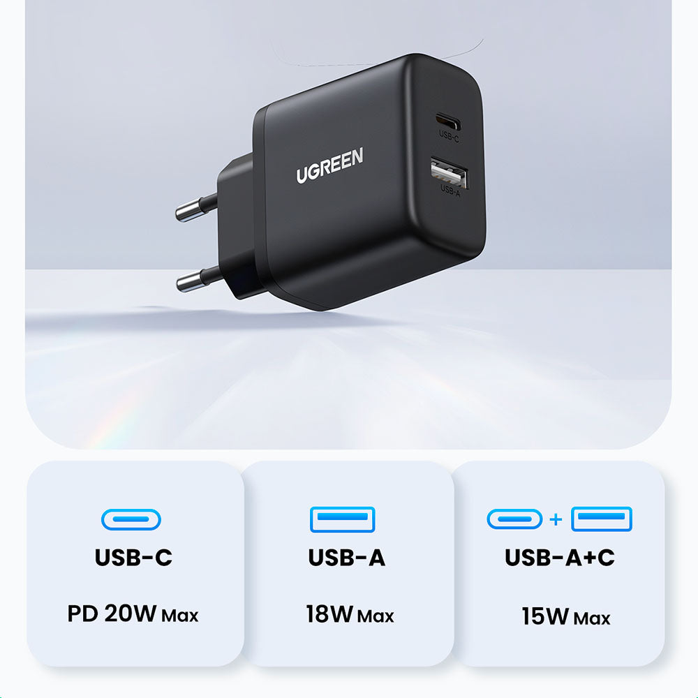 Cargador Fast Charge X227 Ugreen de 20W con 2 puertos