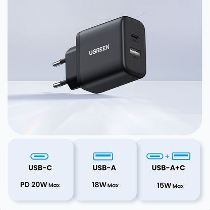 Cargador Fast Charge X227 Ugreen de 20W con 2 puertos