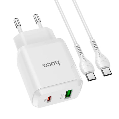 Cargador Dual Hoco N5 PD20W con QC3.0 Cable USB-C – Blanco