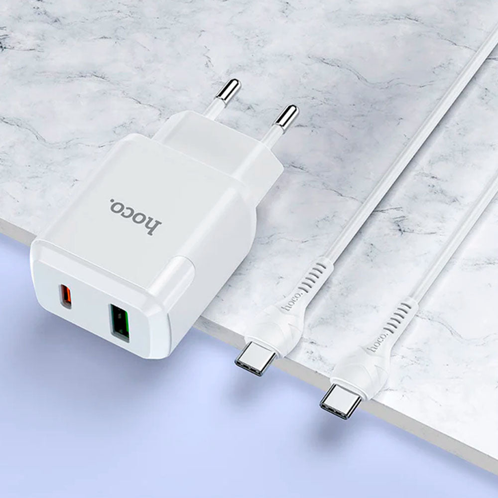 Cargador Dual Hoco N5 PD20W con QC3.0 Cable USB-C – Blanco