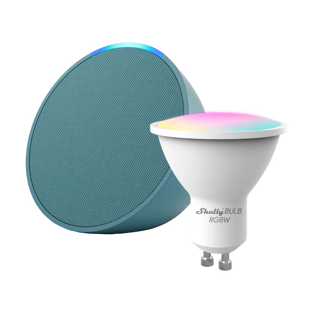 Kit Amazon Echo POP + Ampolleta Shelly Duo WiFi RGBW GU10