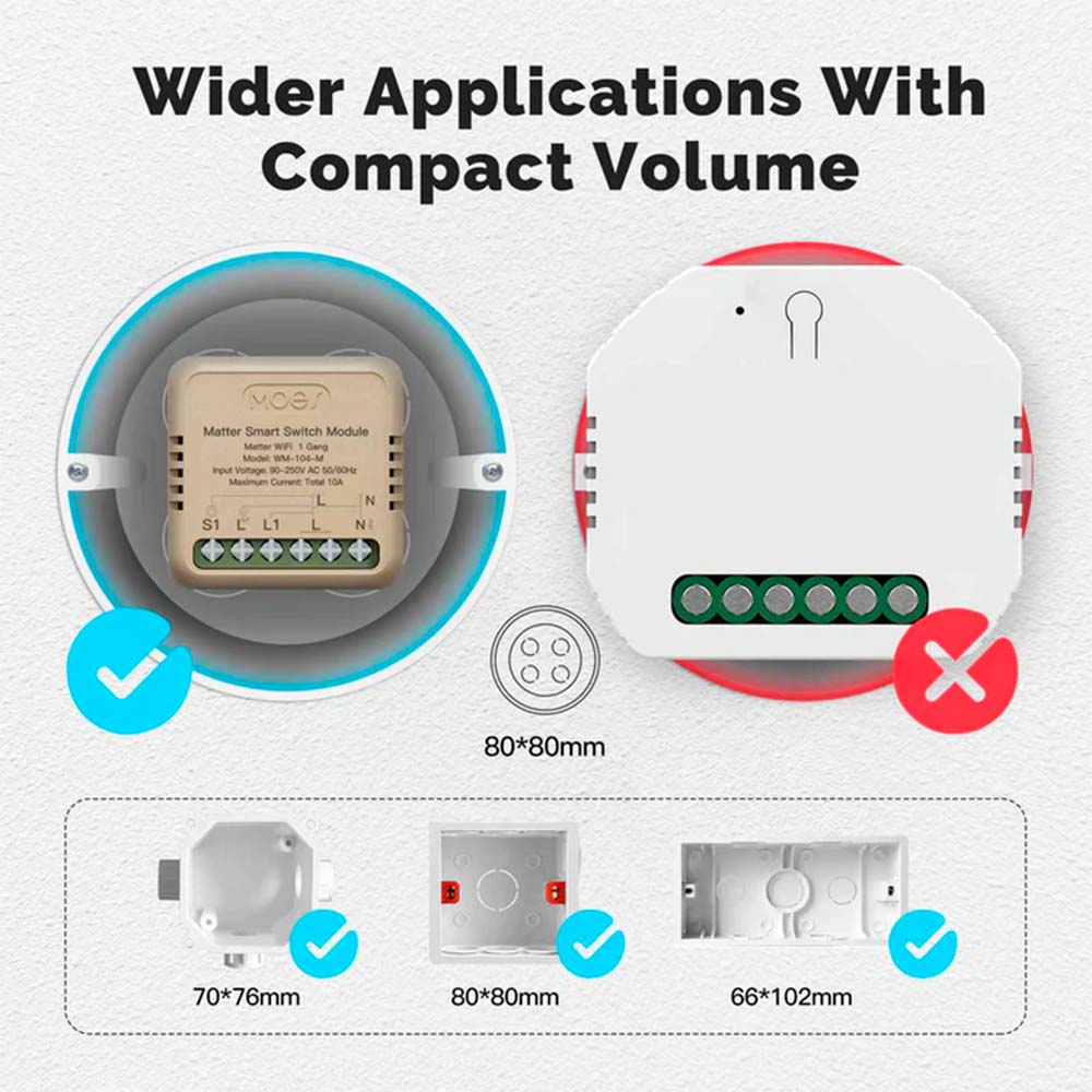 Interruptor WiFi Mini Smart Switch Matter 2 Gang Moes - imagen 3