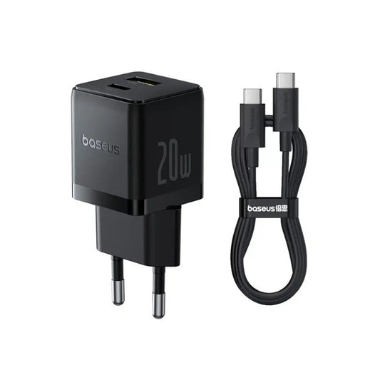 Cargador Rápido Baseus Palm Cluster USB y Tipo C 20W + Cable Tipo C a Tipo C Negro