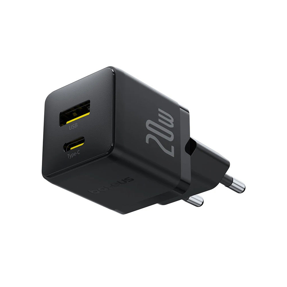 Cargador Rápido Baseus Palm Cluster USB y Tipo C 20W + Cable Tipo C a Tipo C Negro