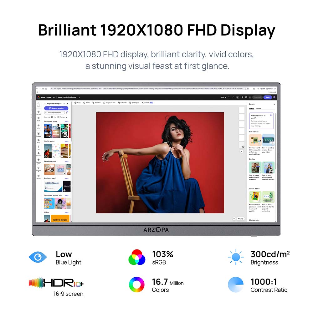 Monitor Portátil Z1C Plus Arzopa 17,3” IPS 1080P FHD