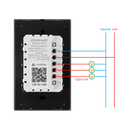Interruptor con neutro Matter Wifi 2 canales aleación de aluminio Zemismart - imagen 5