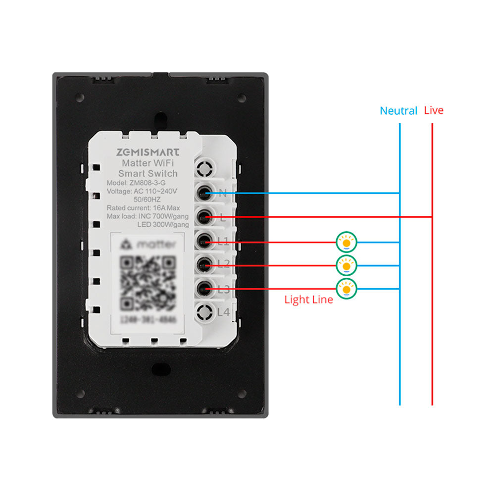 Interruptor con neutro Matter Wifi 3 canales aleación de aluminio Zemismart - imagen 7