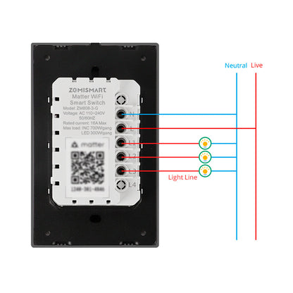 Interruptor con neutro Matter Wifi 3 canales aleación de aluminio Zemismart - imagen 7