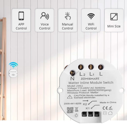 Interruptor inteligente Matter WiFi 2 canales Zemismart - imagen 2