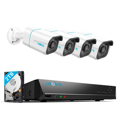 Kit NVR 8 canales + 4x cámaras de seguridad PoE 4K Bullet Reolink
