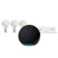 Kit Alexa Echo Dot 5 Black + 3 Ampolletas Multicolor + Tomacorriente Smart