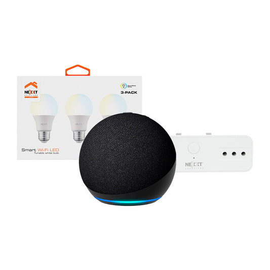 Kit Alexa Echo Dot 5 Black + 3 Ampolletas Tradicionales + Tomacorriente Smart