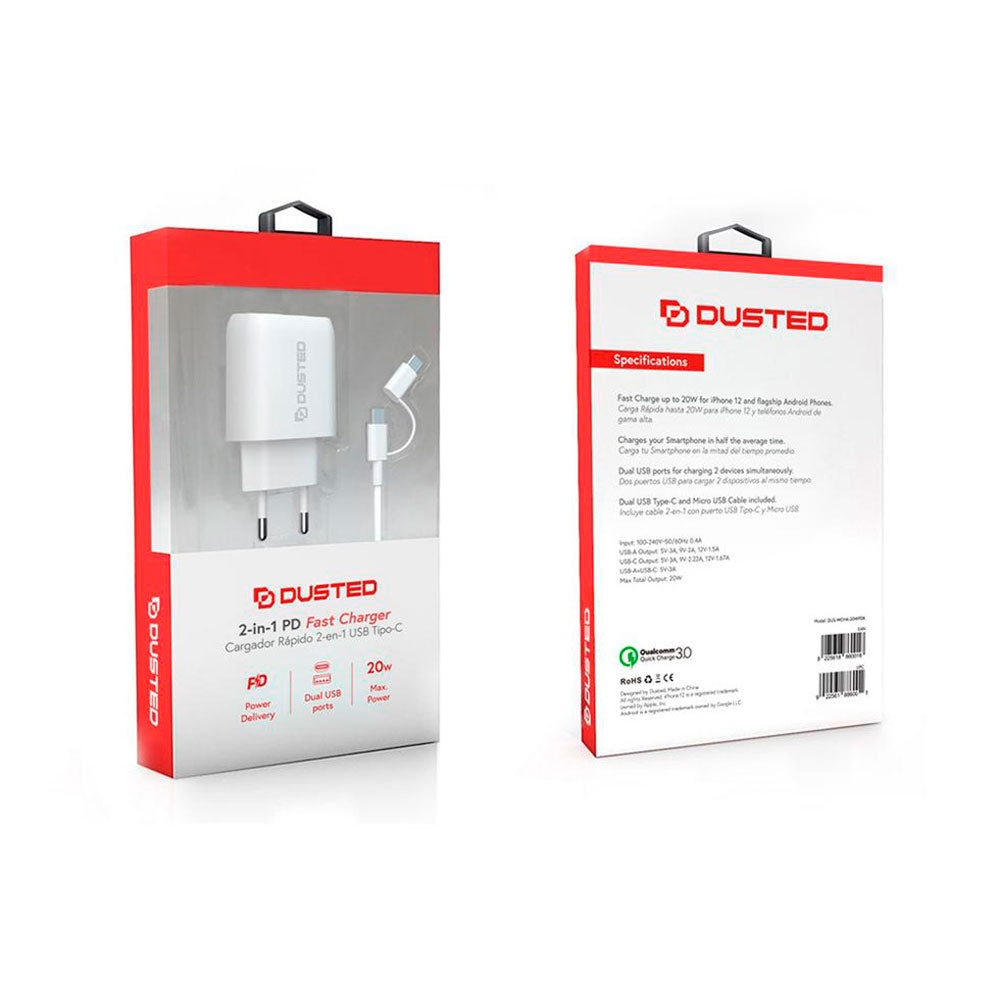 Cargador USB-C PD 20W Fast Charge 2 en 1 Dusted - Blanco