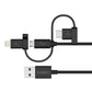 Cable multiple USB-C, micro USB y Lightning Belkin negro
