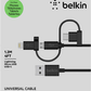 Cable multiple USB-C, micro USB y Lightning Belkin negro