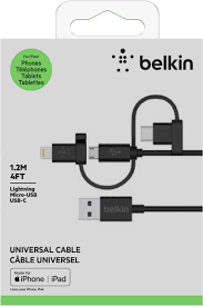 Cable multiple USB-C, micro USB y Lightning Belkin negro