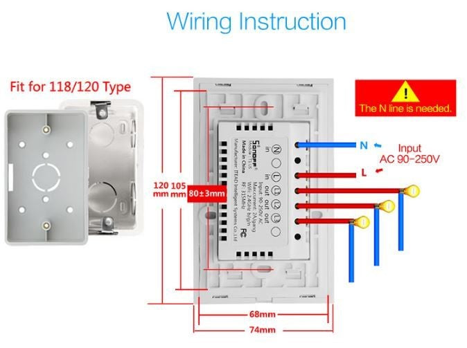 Interruptor de pared Sonoff Touch de 2 canales